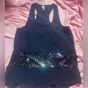 Studio Y Navy Racerback Tank with Sequin Waistband